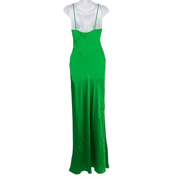 L'AGENCE Serita Silk Maxi Slip Dress 0 V-Neck Spaghetti Long Gown Pop Green NWT - Picture 3 of 9